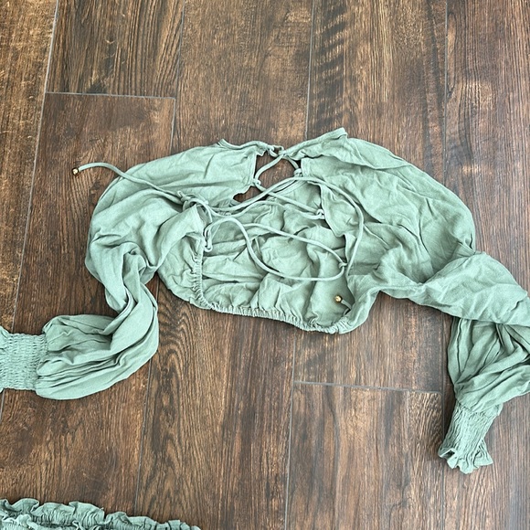 Selfie Leslie 2 Piece BoHo Skirt & Shirt Sage Green Size US Small & AU 8 - Picture 11 of 11